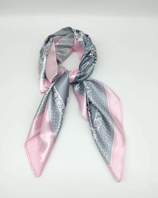 Gray pink retro small silk scarf